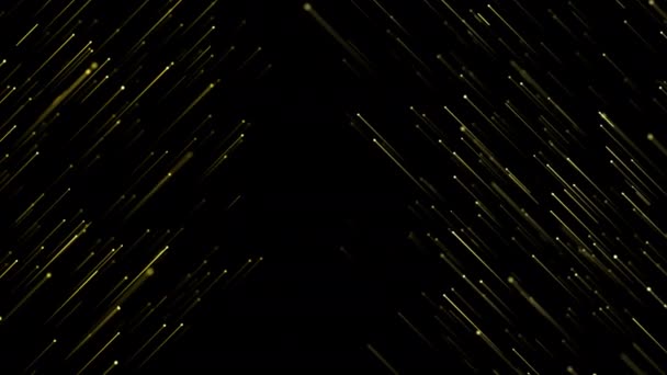 Verleihen Goldpartikel Leuchtende Leuchtlinien Glamour Regen Fallende Animation Auf Schwarzem — Stockvideo