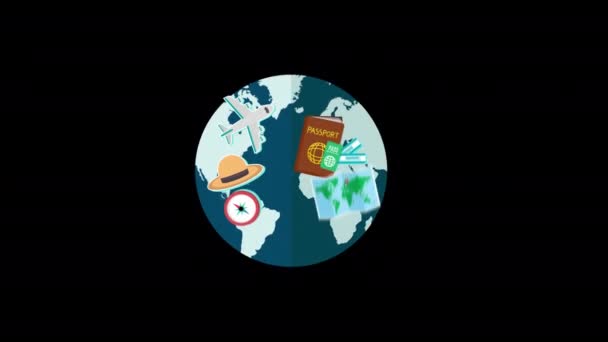 夏休み旅行旅行コンセプトアイコンループアニメーションビデオアルファチャンネルで透明な背景 — ストック動画