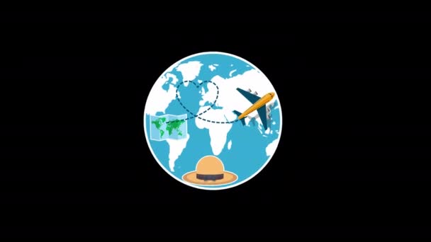 Férias Verão Viagem Turismo Viagem Conceito Ícone Loop Animação Vídeo — Vídeo de Stock