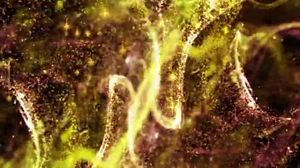 Verleihen Goldpartikel Leuchtende Leuchtlinien Glamour Regen Fallende Animation Auf Schwarzem — Stockvideo