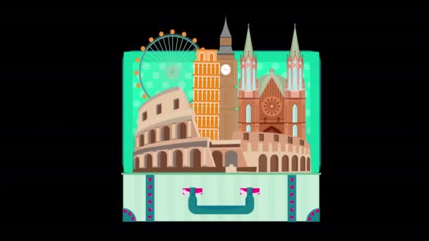 旅游动画暑假旅游概念旅游概念与阿尔法海峡旅行的基本项目 — 图库视频影像