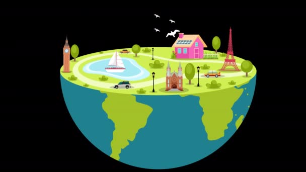 ランドスケープエコフレンドリーな持続可能なコンセプト都市の世界環境とアルファチャンネルとの地球の日 — ストック動画