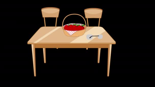 带有阿尔法通道的椅子概念动画的美味食品餐桌 — 图库视频影像