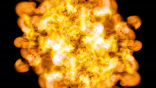 Brand Effekt Explosion Mot Kameran Glödande Lågor Svart Bakgrund — Stockvideo
