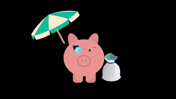 Piggy Bank Icono Dinero Ahorro Concepto Moneda Caída Animación Con — Vídeo de stock