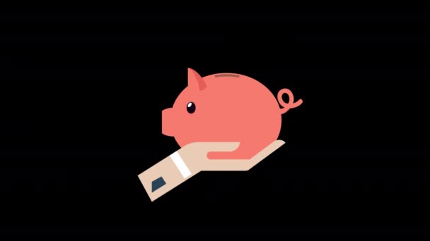硬币存钱概念Piggy银行动画与阿尔法频道 — 图库视频影像