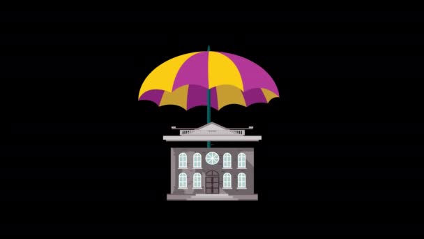 Banka Pod Deštníkem Podporou Zabezpečení Animace Alpha Channel — Stock video