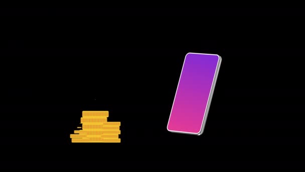 Geld Versenden Mobiltelefon Mit Banking Zahlungsanimation Mit Alpha Channel — Stockvideo