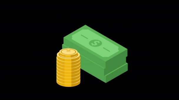Dollar Und Münzhaufen Symbol Mit Handschleifen Animation Mit Alphakanal — Stockvideo