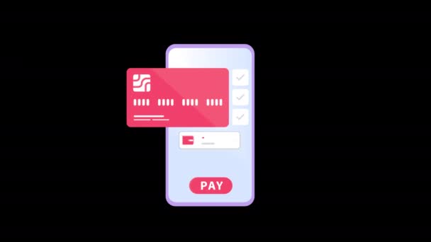 Telefoon Met Bankkaart Pictogram Betalen Animatie Lus Motion Graphics Video — Stockvideo