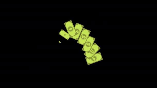 Saco Dinheiro Moedas Dólar Animação Conceito Poupança Notas Com Alpha — Vídeo de Stock