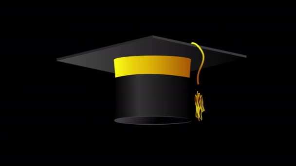 Negro Graduación Gorra Educación Logro Celebración Animación Con Alfa Canal — Vídeos de Stock