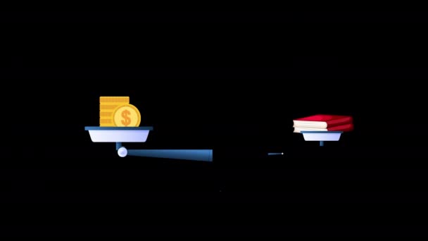 Équilibre Échelle Entre Éducation Animation Concept Argent Avec Alpha Channel — Video