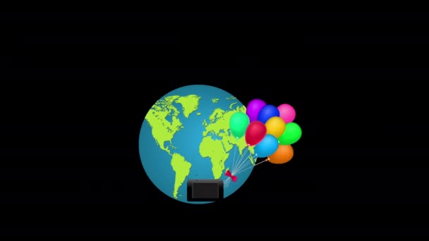 Globe Camera Trofee Ballon Wereldwijd Travel Loop Animatie Met Alpha — Stockvideo