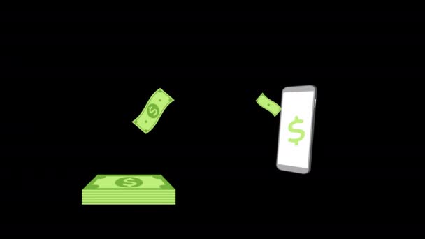 Dinero Teléfono Inteligente Móvil Con Animación Pago Bancario Con Alpha — Vídeos de Stock