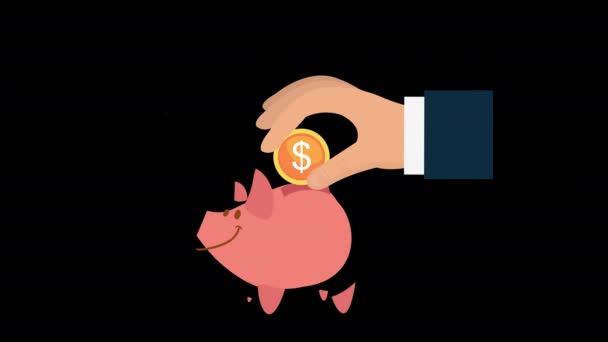 Концепция Экономии Денег Piggy Bank Анимации Купить Дом Альфа Канал — стоковое видео