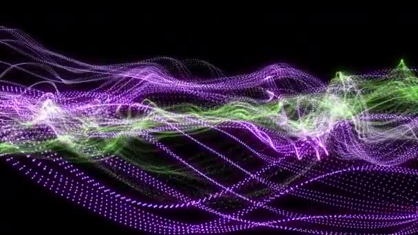 カラフルなエネルギーで光る波の粒子爆発 凍った霧の効果 抽象的な移動魔法の光の飛行 — ストック動画