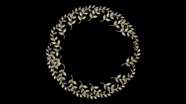Golden Award Wreath Animation Leaf Flora Transparent Background Alpha Channel — Stock Video