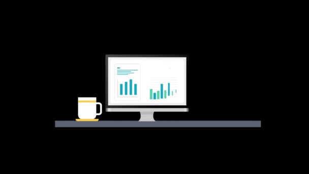 Computerskærm Sidder Toppen Skrivebord Koncept Animation Gennemsigtig Baggrund Med Alfa – Stock-video