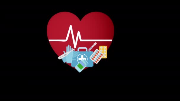 手持心型医疗设备的手 通道监测心率和血压概念动画 — 图库视频影像