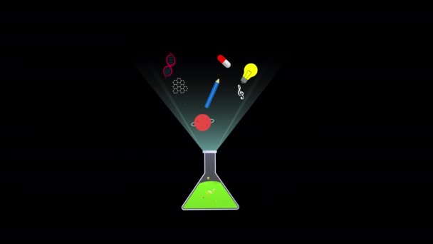 Une Fiole Avec Des Éléments Liés Science Qui Sortent Animation — Video