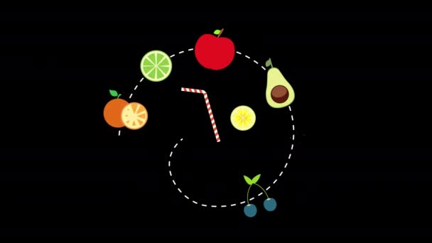 Ein Farbenfrohes Cocktailglas Mit Obst Und Einem Strohhalm Und Gemüse — Stockvideo