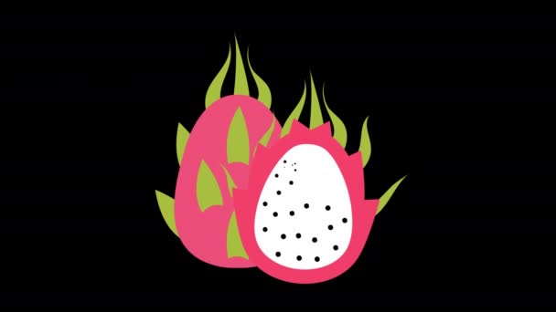 Růžové Dračí Ovoce Přeříznuté Půli Zelenými Listy Koncepce Animace Alfa — Stock video