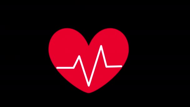 Corazón Rojo Con Una Línea Blanca Corazón Medio Cardiograma Concepto — Vídeo de stock