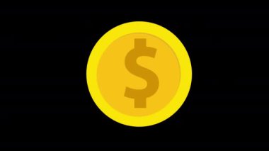 Bir dolar işareti simgesi olan bir altın sikke alfa kanalı ile döngü animasyon videosu