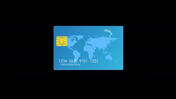 带有Alpha通道的世界地图图标概念动画的银行卡 — 图库视频影像