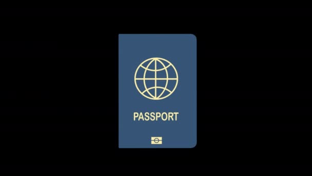 Голубой Паспорт Концепцией Анимационного Ролика Изображением Глобуса Альфа Каналом — стоковое видео