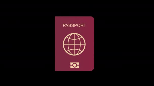 世界のアイコンコンコンセプトループアニメーションビデオを搭載した赤いパスポート — ストック動画