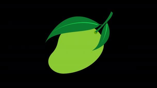 緑の葉を持つマンゴーのアイコンは アルファチャンネルで新鮮で熱帯バイブのコンセプトアニメーションを表しています — ストック動画