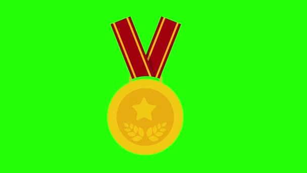 Eine Goldmedaille Mit Einem Stern Und Einem Roten Band Icon — Stockvideo