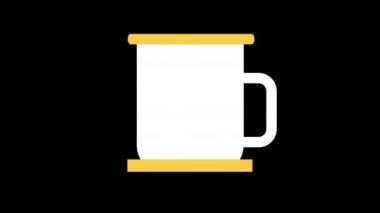 Sarı kenarlı bir simge konsepti olan beyaz bir kahve fincanı alfa kanallı döngü animasyonu