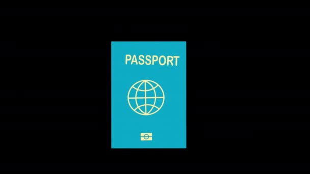 Passeport Bleu Avec Une Icône Globe Concept Boucle Animation Vidéo — Video