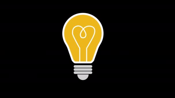 一种带有发光图标光芒的灯泡概念环路动画视频阿尔法通道 — 图库视频影像