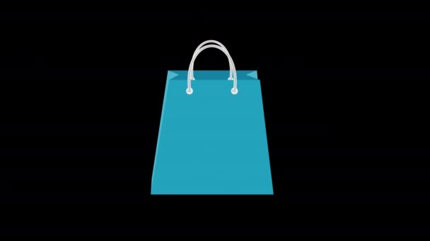 一个带有白色手柄的蓝色购物袋图标概念循环动画视频阿尔法通道 — 图库视频影像