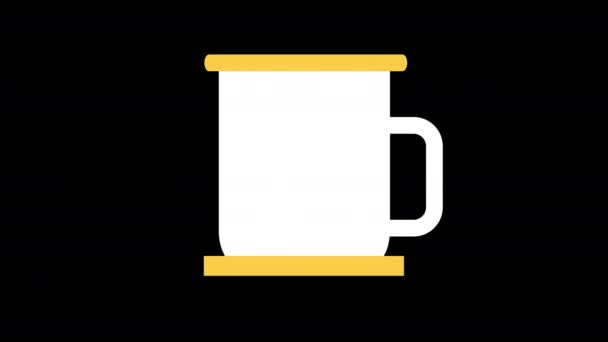 Ceașcă Cafea Albă Animație Buclă Conceptului Margine Galbenă Canal Alfa — Videoclip de stoc
