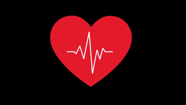 Czerwone Serce Białą Linią Środkowym Sercu Koncepcja Kardiogramu Przezroczyste Tło — Wideo stockowe