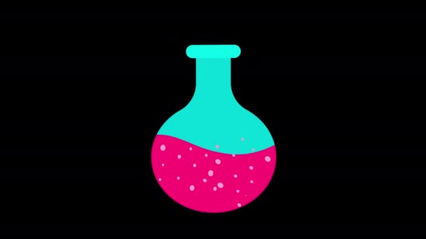 アルファチャンネルが付いている色の液体のアイコンの概念のループアニメーションが付いている実験室試験管のFlask — ストック動画