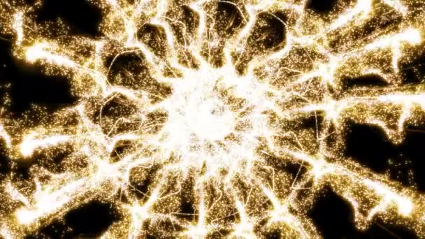 カラフルなエネルギーの光るトレイルウェーブ粒子爆発アニメーション抽象的な移動魔法の光の飛行を特色にする — ストック動画