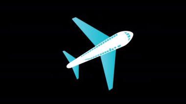 Gökyüzünde uçan mavi ve beyaz bir uçak alfa kanalı ile konsept animasyon