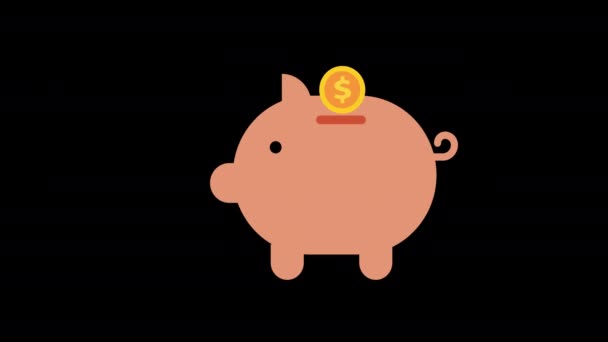 Świnia Oszczędzanie Pieniędzy Ikona Animacja Pętla Ruch Grafika Wideo Przezroczyste — Wideo stockowe