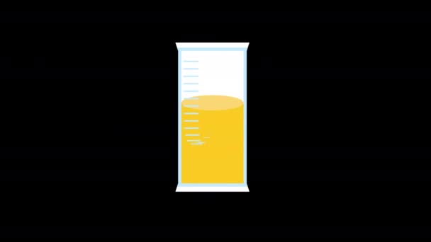アルファチャンネルによるアイコンコンコンセプトアニメーション内部の黄色い液体を用いた測定ガラス — ストック動画