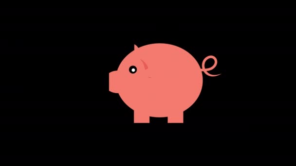 Cerdo Ahorro Dinero Icono Moneda Animación Bucle Gráficos Movimiento Vídeo — Vídeos de Stock
