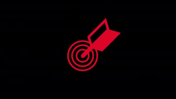 アルファチャンネル付きセンターコンセプトアニメーションのダーツ矢印付きアーチェリーターゲット — ストック動画