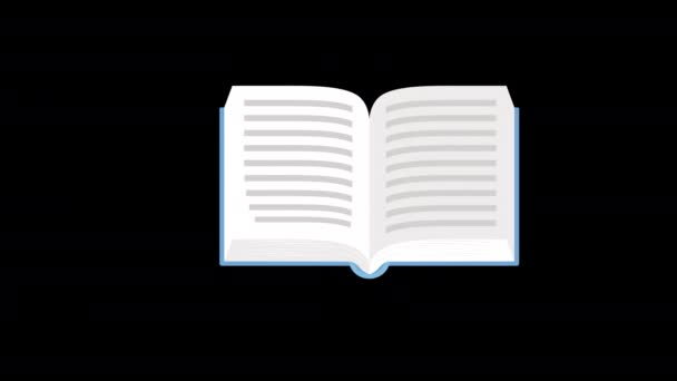 Libro Abierto Con Icono Borde Azul Concepto Animación Con Canal — Vídeo de stock
