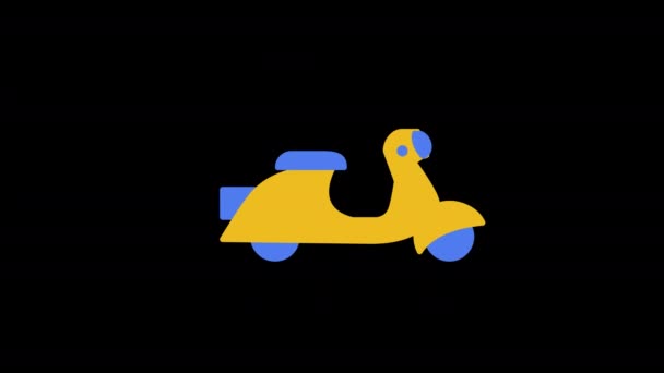 带有蓝色轮子图标概念动画的带有Alpha通道的黄色滑板车 — 图库视频影像