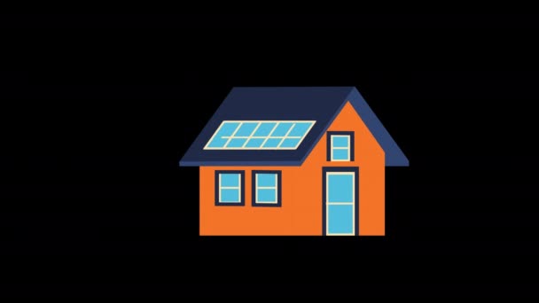 屋根の上にソーラーパネル付きの家屋 屋上ソーラーパネルアイコンコンコンセプトアニメーションアルファチャンネル — ストック動画